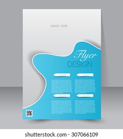 Flyer template. Business brochure. Editable A4 poster for design, education, presentation, website, magazine cover. Blue color.