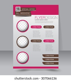 Flyer template. Business brochure. Editable A4 poster for design, education, presentation, website, magazine cover. Pink and brown color.