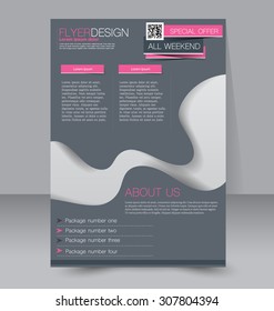 Flyer template. Business brochure. Editable A4 poster for design, education, presentation, website, magazine cover. Pink and grey color.
