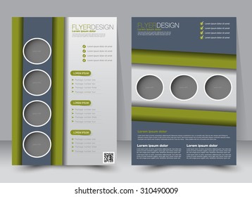 Flyer template. Business brochure. Editable A4 poster for design, education, presentation, website, magazine cover. Green and grey color.