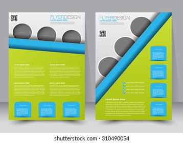 Flyer template. Business brochure. Editable A4 poster for design, education, presentation, website, magazine cover. Blue and green color.