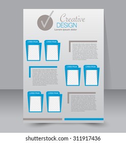 Flyer template. Business brochure. Editable A4 poster for design, education, presentation, website, magazine cover. Blue color.