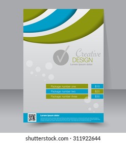 Flyer template. Business brochure. Editable A4 poster for design, education, presentation, website, magazine cover. Green and blue color.