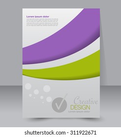 Flyer template. Business brochure. Editable A4 poster for design, education, presentation, website, magazine cover. Purple and green color.