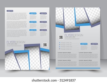 Flyer template. Business brochure. Editable A4 poster for design, education, presentation, website, magazine cover. Blue color.