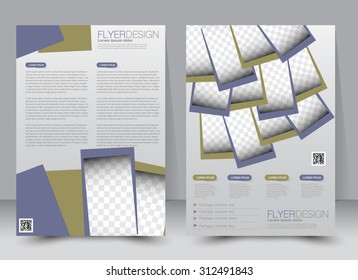 Flyer template. Business brochure. Editable A4 poster for design, education, presentation, website, magazine cover. Blue and green color.