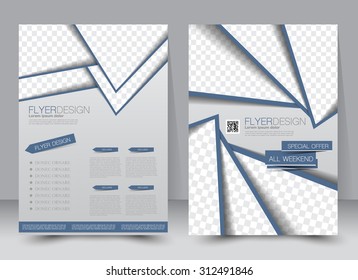 Flyer template. Business brochure. Editable A4 poster for design, education, presentation, website, magazine cover. Blue color.