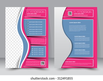 Flyer template. Business brochure. Editable A4 poster for design, education, presentation, website, magazine cover. Blue and pink color.