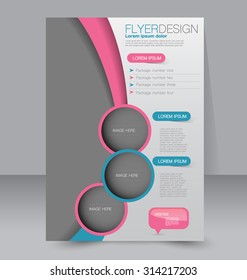 Flyer template. Business brochure. Editable A4 poster for design, education, presentation, website, magazine cover. Pink and blue color.