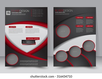 Flyer Template. Business Brochure. Editable A4 Poster For Design, Education, Presentation, Website, Magazine Cover. Black And Red Color.