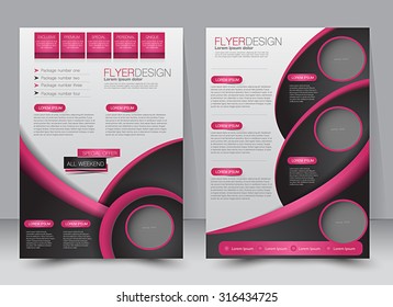 Flyer template. Business brochure. Editable A4 poster for design, education, presentation, website, magazine cover. Black and pink color.