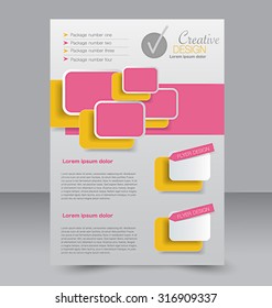Flyer template. Business brochure. Editable A4 poster for design, education, presentation, website, magazine cover. Orange and pink color.
