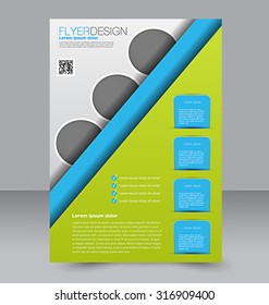 Flyer template. Business brochure. Editable A4 poster for design, education, presentation, website, magazine cover. Blue and green color.
