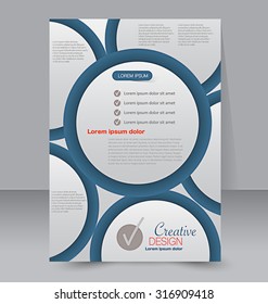 Flyer template. Business brochure. Editable A4 poster for design, education, presentation, website, magazine cover. Blue and orange color.