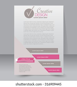 Flyer template. Business brochure. Editable A4 poster for design, education, presentation, website, magazine cover. Pink and grey color.