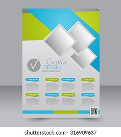 Flyer template. Business brochure. Editable A4 poster for design, education, presentation, website, magazine cover. Blue and green color.