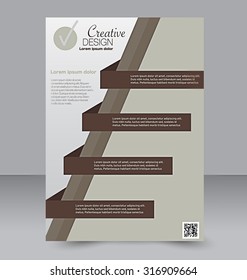 Flyer template. Business brochure. Editable A4 poster for design, education, presentation, website, magazine cover. Brown color.