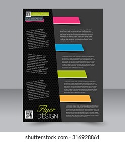 Flyer template. Business brochure. Editable A4 poster for design, education, presentation, website, magazine cover. Black color.