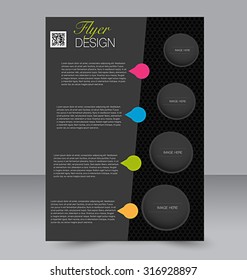 Flyer template. Business brochure. Editable A4 poster for design, education, presentation, website, magazine cover. Black color.