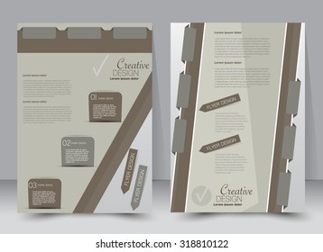 Flyer template. Business brochure. Editable A4 poster for design, education, presentation, website, magazine cover. Brown color.