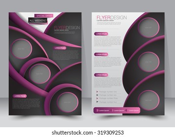 Flyer template. Business brochure. Editable A4 poster for design, education, presentation, website, magazine cover. Black and purple color.