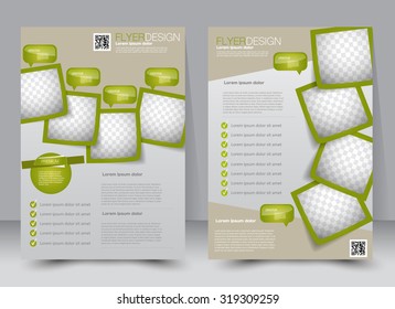 Flyer template. Business brochure. Editable A4 poster for design, education, presentation, website, magazine cover. Green and brown color.