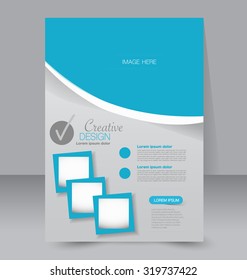 Flyer template. Business brochure. Editable A4 poster for design, education, presentation, website, magazine cover. Blue color