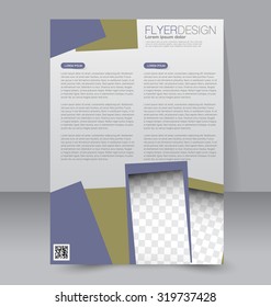 Flyer template. Business brochure. Editable A4 poster for design, education, presentation, website, magazine cover. Green and purple color