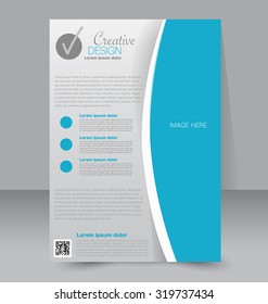 Flyer template. Business brochure. Editable A4 poster for design, education, presentation, website, magazine cover. Blue color