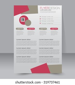 Flyer template. Business brochure. Editable A4 poster for design, education, presentation, website, magazine cover. Red and brown color