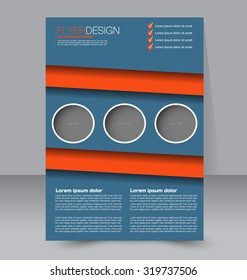 Flyer template. Business brochure. Editable A4 poster for design, education, presentation, website, magazine cover. Blue and orange color