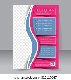 Flyer template. Business brochure. Editable A4 poster for design, education, presentation, website, magazine cover. Blue color.