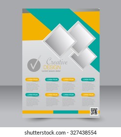 Flyer template. Business brochure. Editable A4 poster for design, education, presentation, website, magazine cover. Orange and green color.