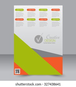 Flyer template. Business brochure. Editable A4 poster for design, education, presentation, website, magazine cover. Orange and green color.
