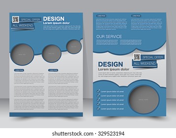 Flyer template. Business brochure. Editable A4 poster for design, education, presentation, website, magazine cover. Blue color.