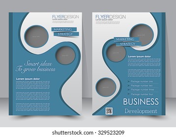Flyer template. Business brochure. Editable A4 poster for design, education, presentation, website, magazine cover. Blue color.