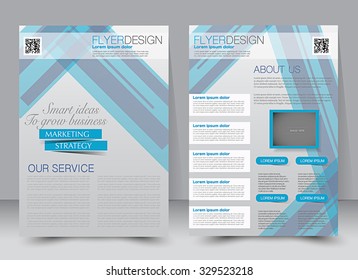 Flyer template. Business brochure. Editable A4 poster for design, education, presentation, website, magazine cover. Blue color.