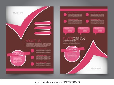 Flyer template. Business brochure. Editable A4 poster for design, education, presentation, website, magazine cover. Brown and pink color.  Editable vector illustration.