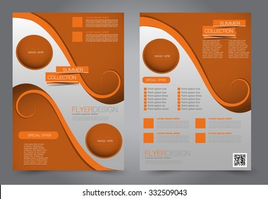 Flyer template. Business brochure. Editable A4 poster for design, education, presentation, website, magazine cover. Orange color.  Editable vector illustration.