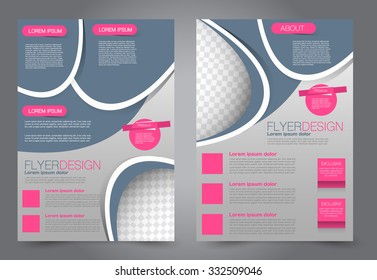 Flyer template. Business brochure. Editable A4 poster for design, education, presentation, website, magazine cover. Pink and grey color.  Editable vector illustration.