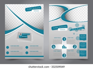 Flyer template. Business brochure. Editable A4 poster for design, education, presentation, website, magazine cover. Blue color.  Editable vector illustration.