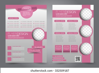 Flyer template. Business brochure. Editable A4 poster for design, education, presentation, website, magazine cover. Pink color.  Editable vector illustration.