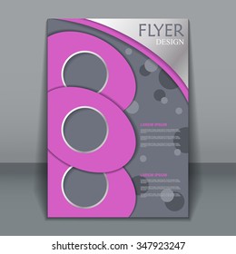 Flyer template, business brochure. Editable A4 poster for design, education, presentation, website, magazine cover. Silver and pink color.