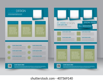 Flyer template. Business brochure. Editable A4 poster for design, education, presentation, website, magazine cover. Blue and green color.  Editable vector illustration