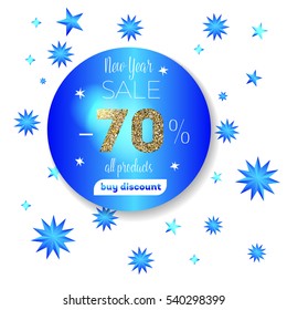 flyer template with Christmas sales. With a background of Christmas shiny blue stars.