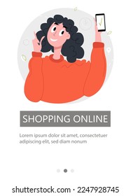 Flyer template for delivery, online orders, shopping from home. Vector illustration.