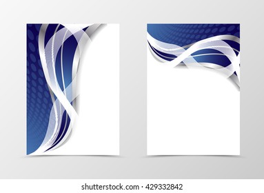 Flyer template design. Abstract blue flyer template vector illustration in blue color with silver line. Blue flyer design with silver waves