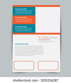 Flyer template. Design for a business, education, advertisement brochure, poster or pamphlet. Vector illustration. Blue and orange color.