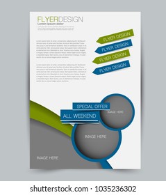 Flyer template. Design for a business, education, advertisement brochure, poster or pamphlet. Vector illustration. Blue and green color.