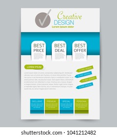Flyer template. Design for a business, education, advertisement brochure, poster or pamphlet. Vector illustration. Green and blue color.